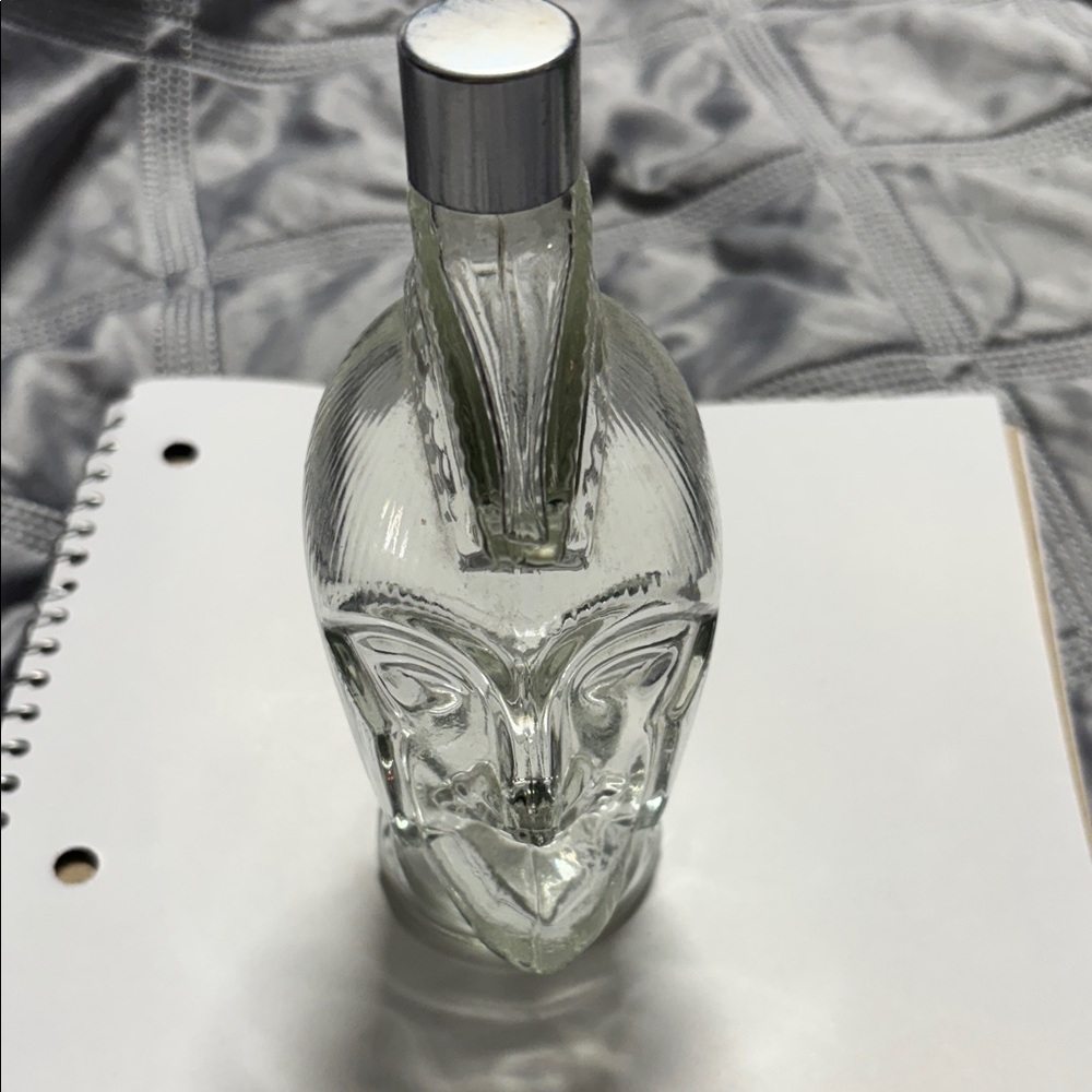 Unique Gladiator head Glass Bottle with Silvertone Cap. Vintage 1970’s